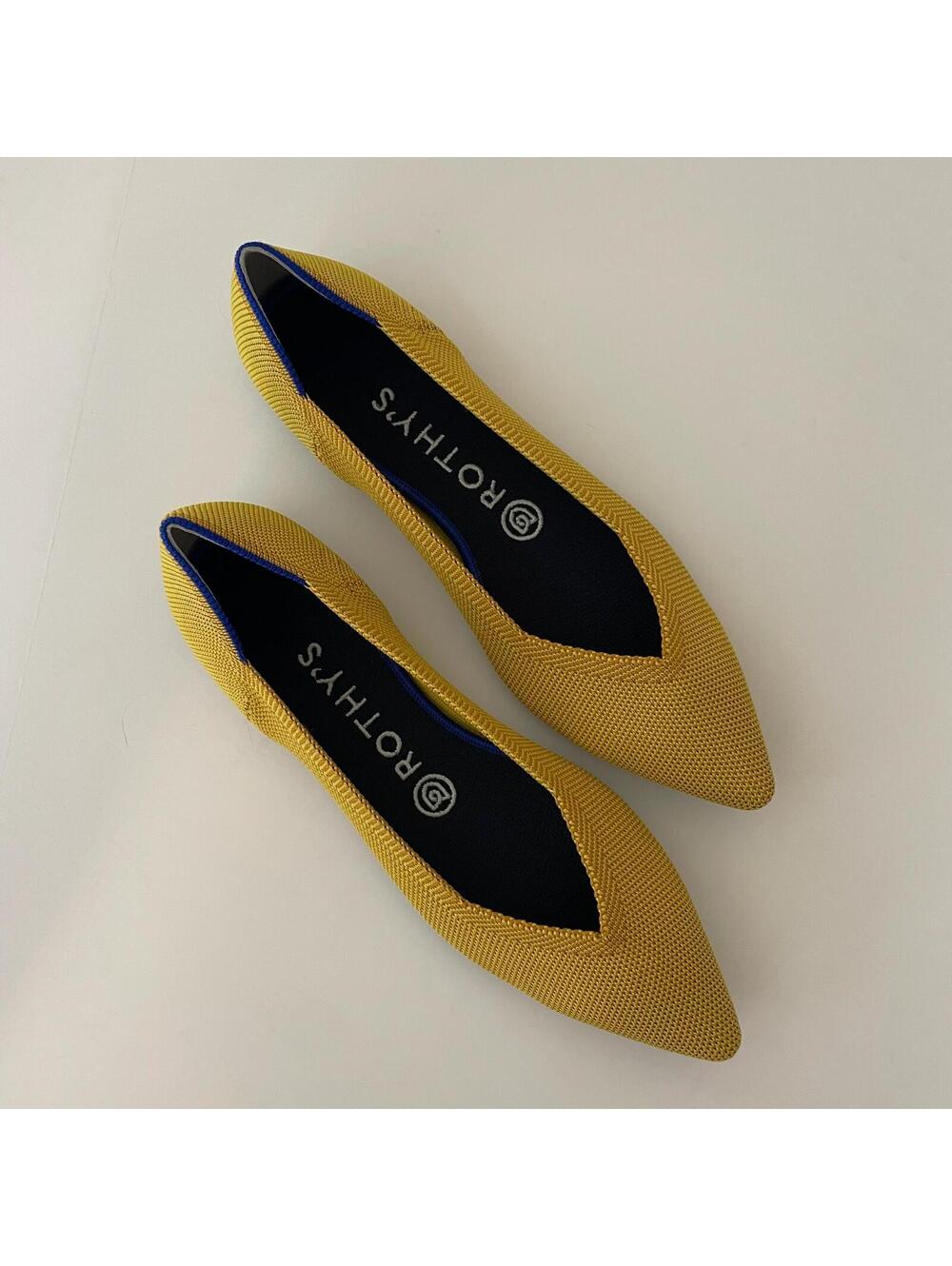 Rothy's The Point Marigold Yellow Flats Pointed Toe Women's Size 7.5 NWOT - Picture 2 of 6
